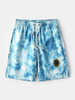 Tie-Dye Mens Lettre Rainbow Print Mesh Respirable Drawstring Casual Board Shorts