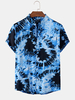 Tie-Dye Mens Print Stand Collar Hawaii Style Chemises à manches courtes