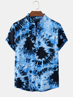 Tie-Dye Mens Print Stand Collar Hawaii Style Chemises à manches courtes