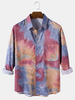 Tie Dye Poche Poche Revers Manches Longues Design Chemises Pour Hommes