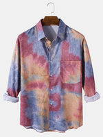 Tie Dye Poche Poche Revers Manches Longues Design Chemises Pour Hommes
