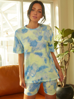 Tie Dye Print Femmes Sports dété Deux pièces Top T-shirts décontractés