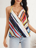 Tie Dye Stripe Halter V-neck Sans manches Front Cross Daily Casual Débardeur
