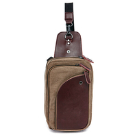 Toile en cuir avec cuir Sac à poitrine rétro respirant Sac à bandoulière Sac à bandoulière décontracté