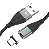 TOPK 1M 3A Câble magnétique Quick Charge 3.0 Chargement rapide USB Type-C Câble de données pour téléphone portable