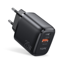 TOPK B210P 2 Ports QC3.0 + PD 20W Chargeur de Charge Rapide pour iPhone 12 12 Pro Max pour Samsung Galaxy S20 Ultra Xiao