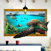 Tortue de mer 3D Salon Chambre Animaux Plancher de la maison Fond Wall Decor Creative Stickers