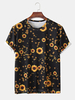 Tournesols décontractés pour hommes Imprimer T-shirts à manches courtes à col rond