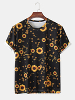 Tournesols décontractés pour hommes Imprimer T-shirts à manches courtes à col rond