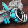 Turquoise Vintage goutte deau pendentif boucles doreilles ethnique Turquoise collier boucle doreille bagu