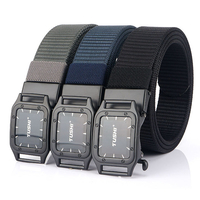 TUSHI Punch Free Automatic Buckle Respirant Nylon Ceintures de taille Ceinture tactique Leisure Metal Press Buckle Belt
