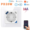 Tuya WiFi Smart EU Wall Socket with PD 20W Type-C & A Dual USB Fast Charger Outlet APP Remote Control Voice Control with
