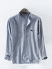 TWO-SIDED Chien de broderie en coton respirant rayé en vrac occasionnels hommes boutons chemises