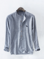 TWO-SIDED Chien de broderie en coton respirant rayé en vrac occasionnels hommes boutons chemises