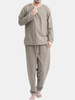 TWO-SIDED Hommes Coton Comfy Soft Ensemble de vêtements de nuit à manches longues de couleur unie Yoga Ensemble de pyjam