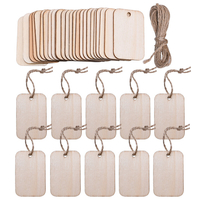 TWOTREES® 50 Pcs Nature Bois Tranche Cadeau Étiquettes Vierge Rectangle En Bois Étiquette À Suspendre Avec Cordes De Cha