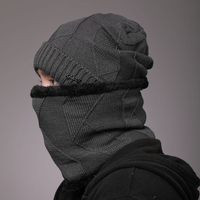 Unisexe 2 pièces Plus épais hiver extérieur garder au chaud cou et oreille Protection casque écharpe tricoté bonnet bonn
