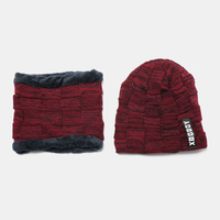 Unisexe 2 pièces Plus velours épais hiver extérieur garder au chaud cou et oreille Protection casque écharpe tricoté bon