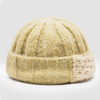 Unisexe Acrylique Tricoté Couleur Unie Rayé Crochet Color-match Patch Chaleur Brimless Beanie Landlord Cap Skull Cap