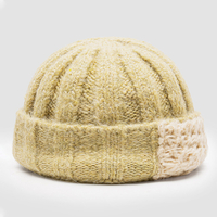 Unisexe Acrylique Tricoté Couleur Unie Rayé Crochet Color-match Patch Chaleur Brimless Beanie Landlord Cap Skull Cap