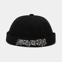 Unisexe Coton Couleur Unie Lettre Broderie Cordon Réglable Polyvalent Bonnet Sans Bord Bonnet De Propriétaire Casquette