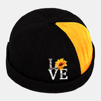 Unisexe Coton Tournesol Lettre Patchwork Motif De Mode Énergétique Brimless Beanie Landlord Cap Skull Cap