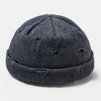 Unisexe couleur unie rétro trou sauvage bonnet sans bord bonnet bonnet crâne bonnet tricoté