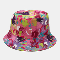 Unisexe double face coton amour coeur imprimé extérieur décontracté pare-soleil saint valentin couple chapeau seau chape