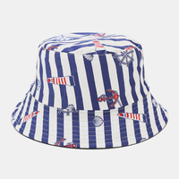 Unisexe Double Face Coton Motif Rayé Ancre Bleu Marine Style Parasol Couple Chapeau Chapeau De Seau