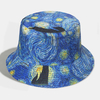 Unisexe Double face étoilé Sky Oli peinture motif pare-soleil décontracté personnalité coton Couple chapeau seau chapeau
