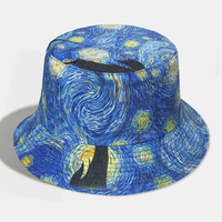 Unisexe Double face étoilé Sky Oli peinture motif pare-soleil décontracté personnalité coton Couple chapeau seau chapeau