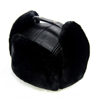 Unisexe en cuir PU Earflap Ear Muff Hat Faux fourrure en peluche en lin Boucle Pilot Trapper Cap