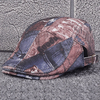 Unisexe En Cuir Véritable En Peau De Mouton Mode Denim Imprimer En Plein Air All-match Chapeau Plat Béret Chapeau Avant