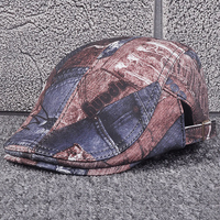 Unisexe En Cuir Véritable En Peau De Mouton Mode Denim Imprimer En Plein Air All-match Chapeau Plat Béret Chapeau Avant