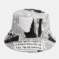 Unisexe fait-vieux journal motif coton large bord écran solaire visière mode chapeau de seau décontracté