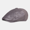 Unisexe Faux Cuir Style Britannique Rétro Solide Gavroche Chapeau Octogonal Hat Beret Hat
