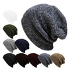 Unisexe hommes femmes rayure tricotée bonnet chapeau de slouch couleur pure hiver élastique bouchon chaude