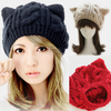 Unisexe Laine Chaud Soft Chat Oreille Décoration Casual Mignon All-match Couple Chapeau Tricoté Chapeau