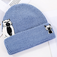 Unisexe laine chaude coupe-vent pare-soleil chat impression protection doreille bonnet tricoté bonnet