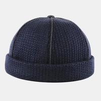 Unisexe laine couleur unie rétro style hip-hop tricoté sans bord bonnet propriétaire bonnet crâne chapeau