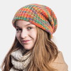 Unisexe laine mélangée arc-en-ciel rayures motif Plus velours épais chaud Couple chapeau bonnet tricoté bonnet