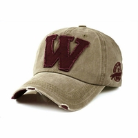 Unisexe Lettre W Broderie Denim Lavé Casquette De Baseball Vintage Réglable Snapback Chapeau