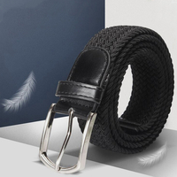 Unisexe PU 110 CM Style tissé élastique Casual Pin Buckle Jeans Ceinture