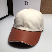 Unisexe PU Cuir Coton Contraste Couleur Personnalité Mode Décontractée Chapeau de Baseball