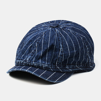 Unisexe rayures motif style britannique rétro Denim Cowboy chapeau octogonal chapeau plat chapeau Gavroche chapeau peint