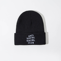 Unisexe solide anti-social impression tricoté laine chapeau bonnet crâne bonnet