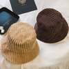 Unisexe Velours Côtelé Rayures Motif Couleur Unie Chaud Oreille Protection Couple Chapeau Chapeau De Seau