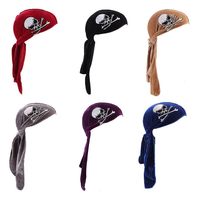 Unsiex Skull Print Pleuche Hooded Long Tail Pirate Hat Headpiece
