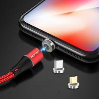 USLION 3A LED Rotation à 360 degrés QC3.0 Charge rapide magnétique Type-C Câble de données micro USB 1M pour Samsung S10