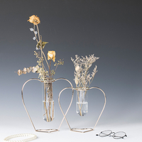 Vase en verre de cristal de tube à essai de fer dans lusine de pots de fleur de support en bois